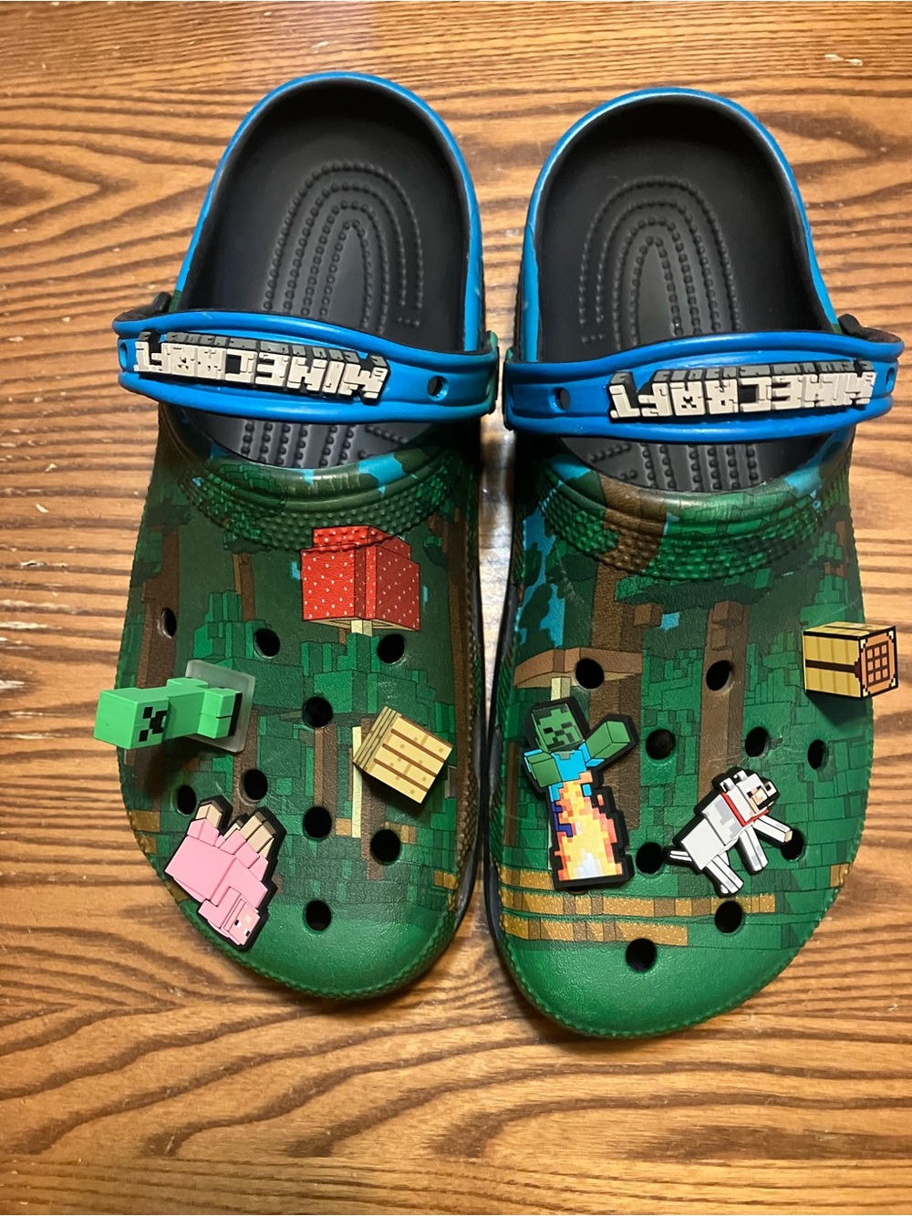 CROCS Kids' Green Minecraft Clogs with Blue Strap
